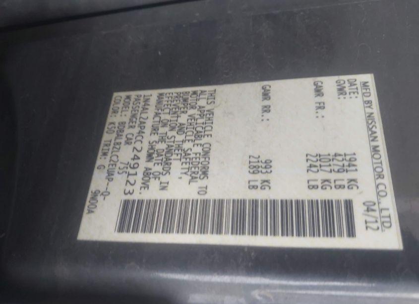 Photo 9 of 2012 Nissan Altima 2.5 S (VIN 1N4AL2AP4CC249123)