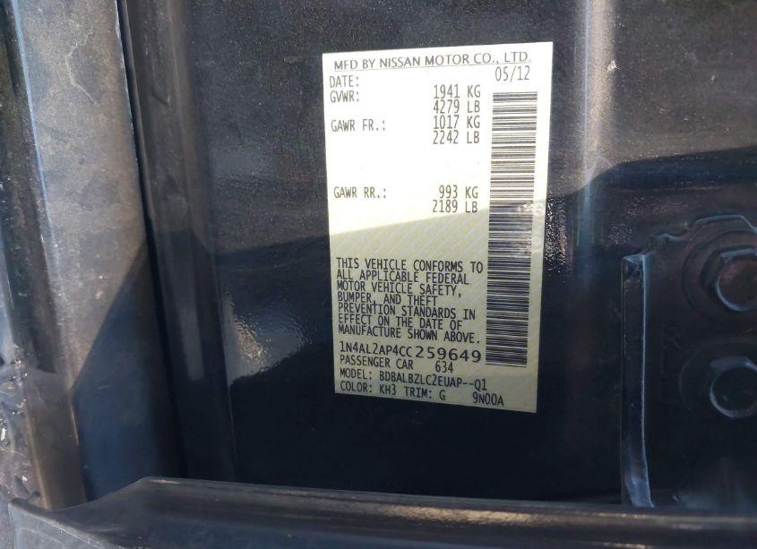 Photo 9 of 2012 Nissan Altima 2.5 S (VIN 1N4AL2AP4CC259649)