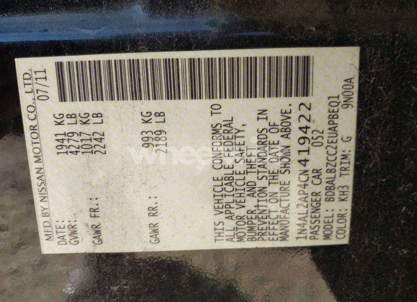 Photo 9 of 2012 Nissan Altima 2.5 S (VIN 1N4AL2AP4CN419422)