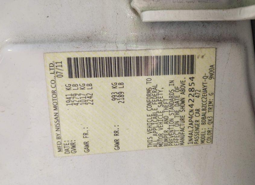 Photo 9 of 2012 Nissan Altima 2.5 S (VIN 1N4AL2AP4CN422854)