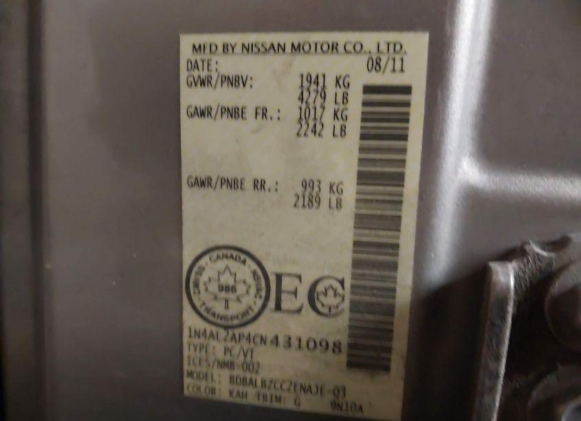 Photo 9 of 2012 Nissan Altima 2.5/2.5 S (VIN 1N4AL2AP4CN431098)