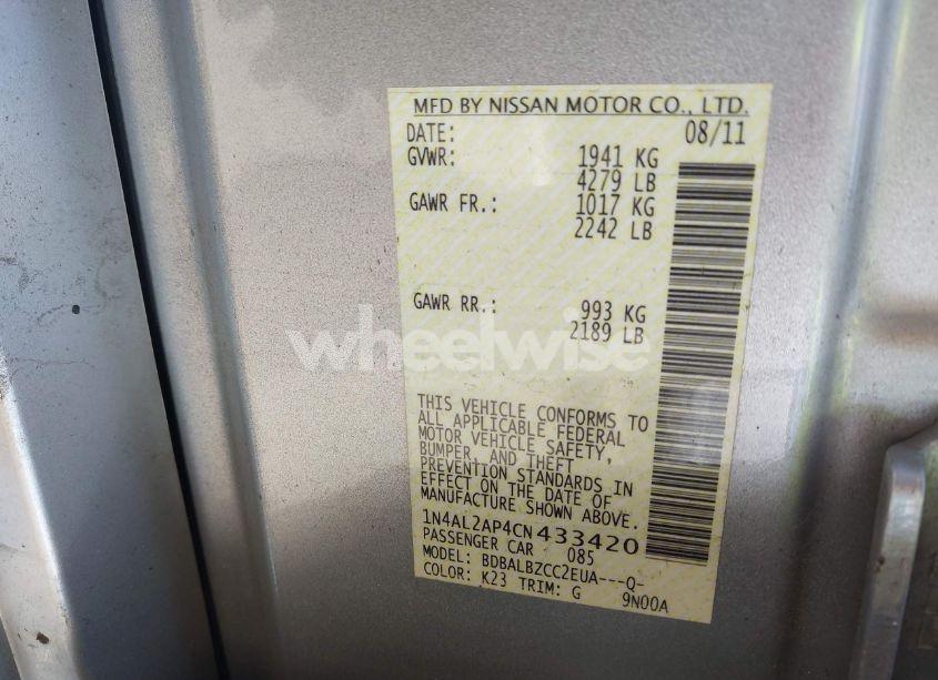 Photo 9 of 2012 Nissan Altima 2.5 S (VIN 1N4AL2AP4CN433420)