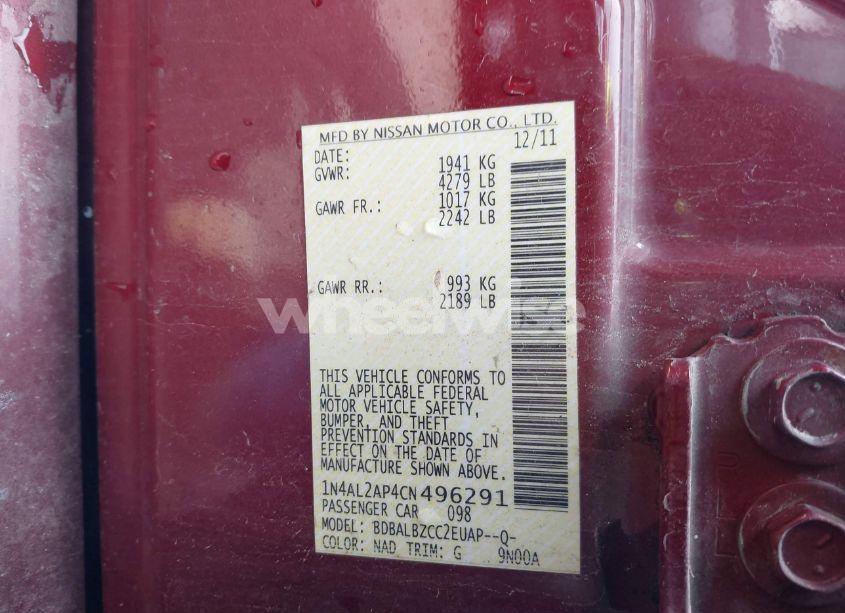 Photo 9 of 2012 Nissan Altima 2.5 S (VIN 1N4AL2AP4CN496291)