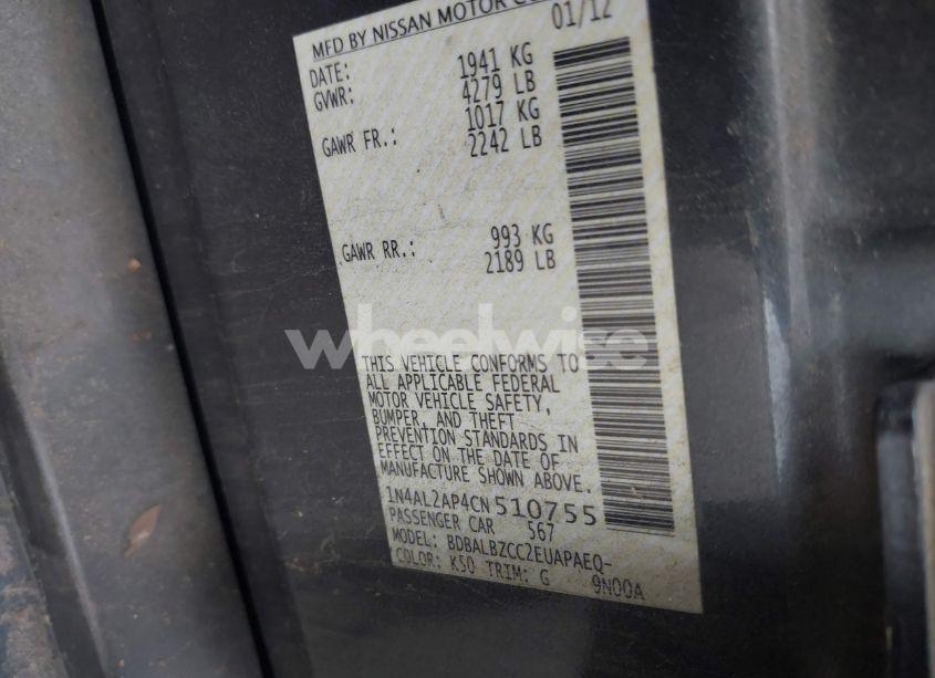 Photo 9 of 2012 Nissan Altima 2.5 S (VIN 1N4AL2AP4CN510755)