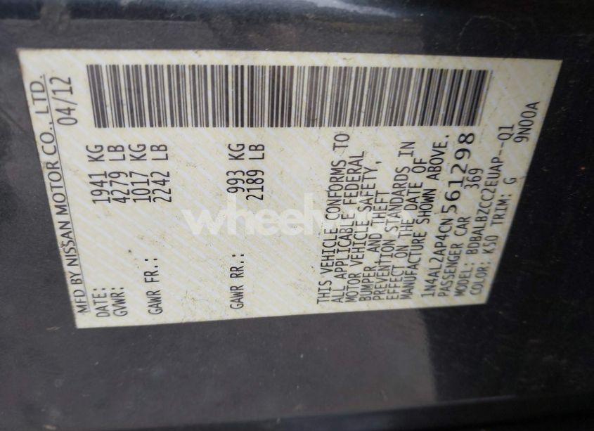 Photo 9 of 2012 Nissan Altima 2.5 S (VIN 1N4AL2AP4CN561298)