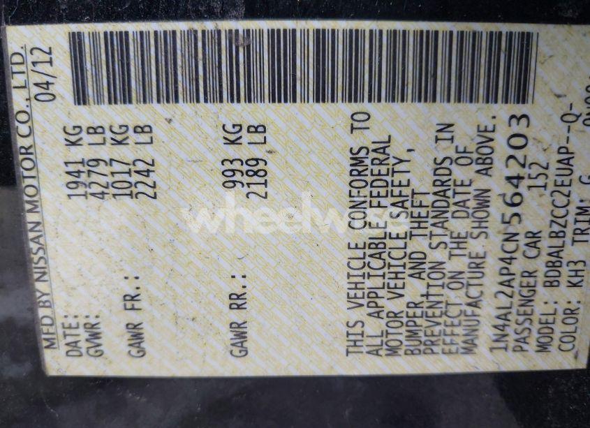 Photo 9 of 2012 Nissan Altima 2.5 S (VIN 1N4AL2AP4CN564203)