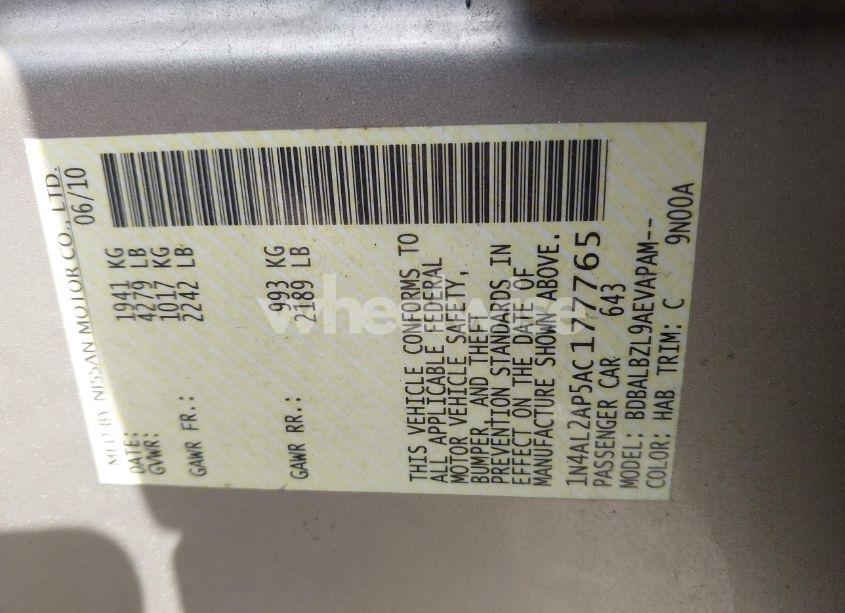 Photo 9 of 2010 Nissan Altima 2.5 S (VIN 1N4AL2AP5AC177765)