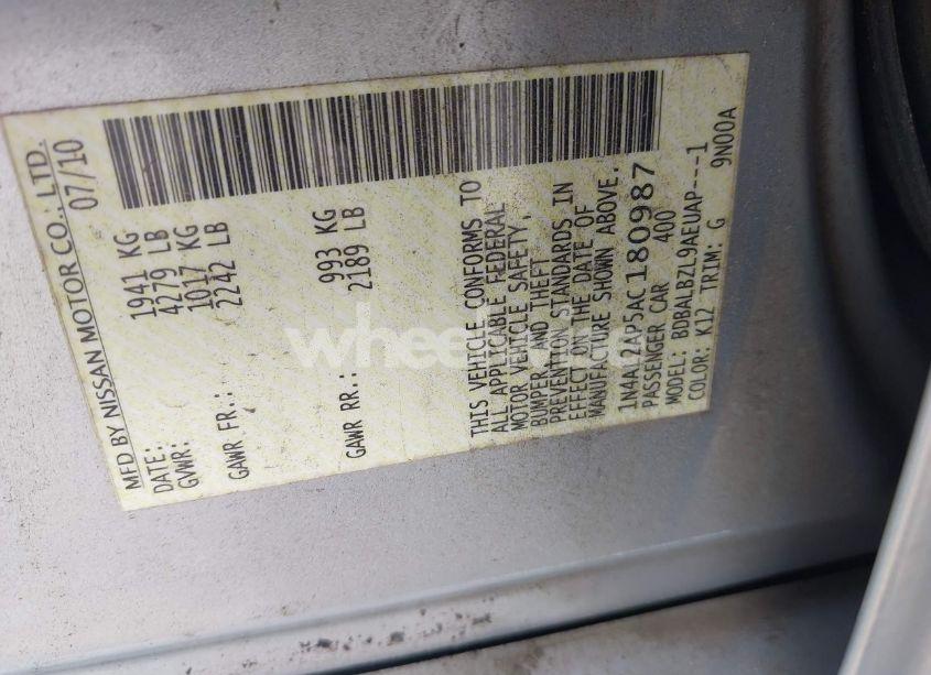 Photo 9 of 2010 Nissan Altima 2.5 S (VIN 1N4AL2AP5AC180987)