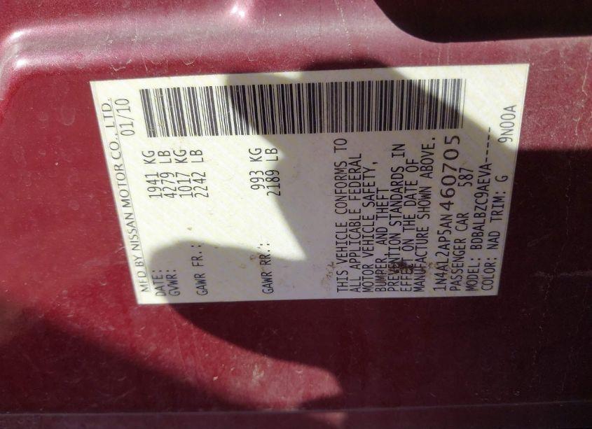 Photo 9 of 2010 Nissan Altima 2.5 S (VIN 1N4AL2AP5AN460705)