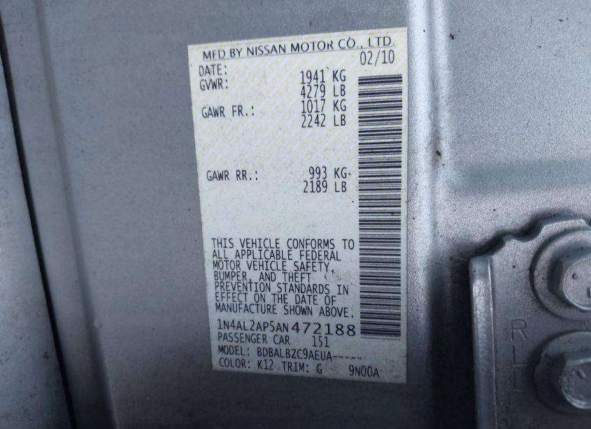 Photo 9 of 2010 Nissan Altima 2.5 S (VIN 1N4AL2AP5AN472188)