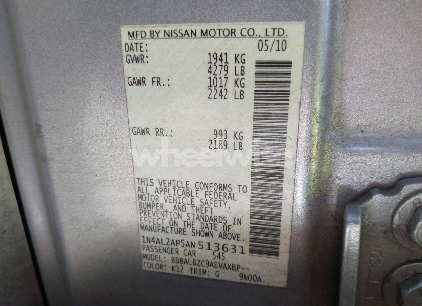 Photo 9 of 2010 Nissan Altima 2.5 S (VIN 1N4AL2AP5AN513631)