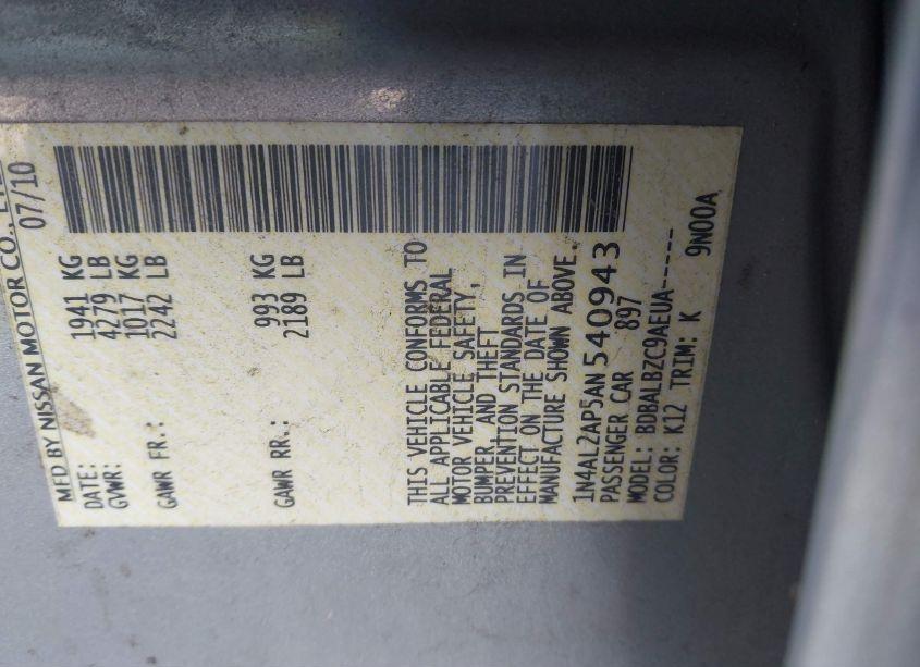 Photo 9 of 2010 Nissan Altima 2.5 S (VIN 1N4AL2AP5AN540943)