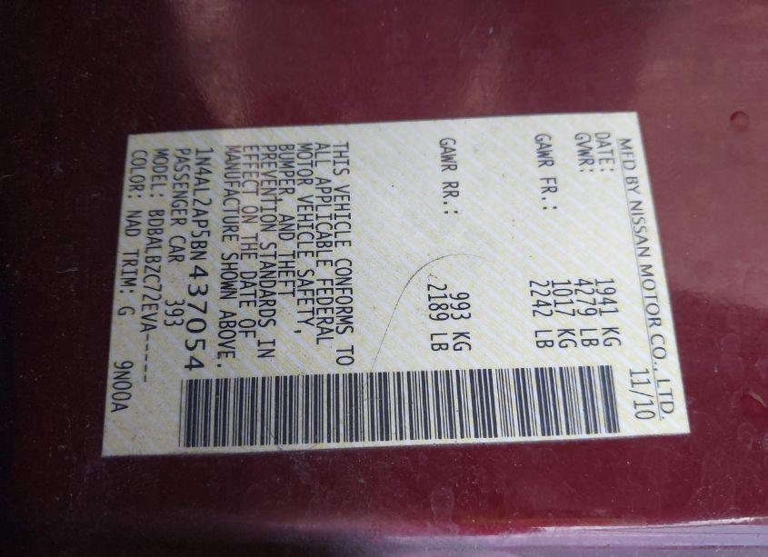 Photo 9 of 2011 Nissan Altima 2.5 S (VIN 1N4AL2AP5BN437054)