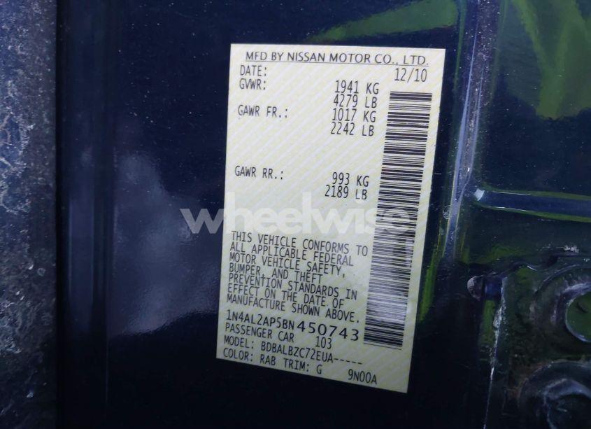 Photo 9 of 2011 Nissan Altima 2.5 S (VIN 1N4AL2AP5BN450743)