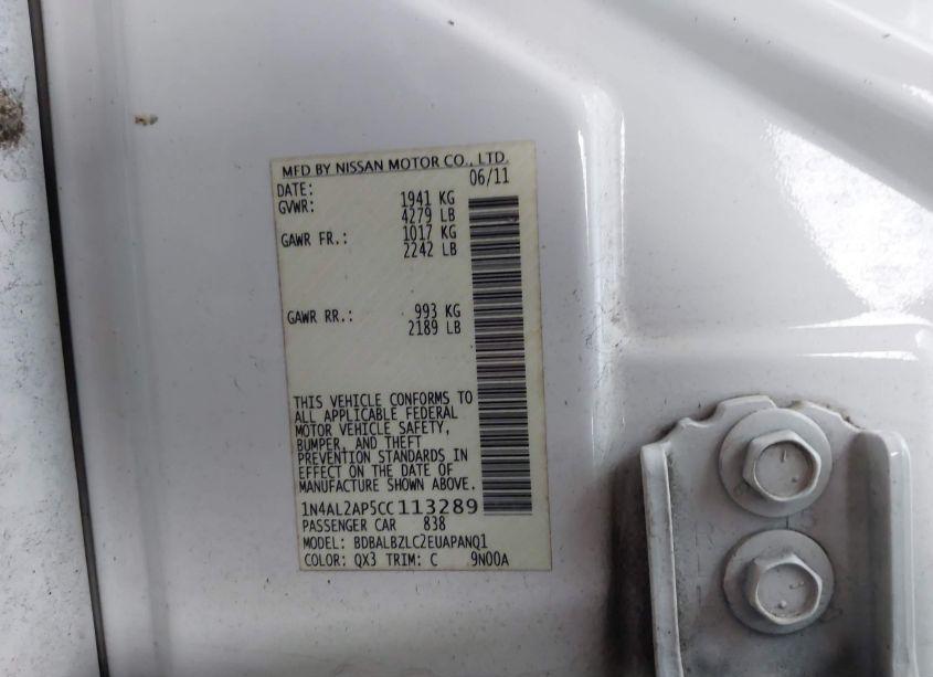 Photo 9 of 2012 Nissan Altima 2.5 S (VIN 1N4AL2AP5CC113289)