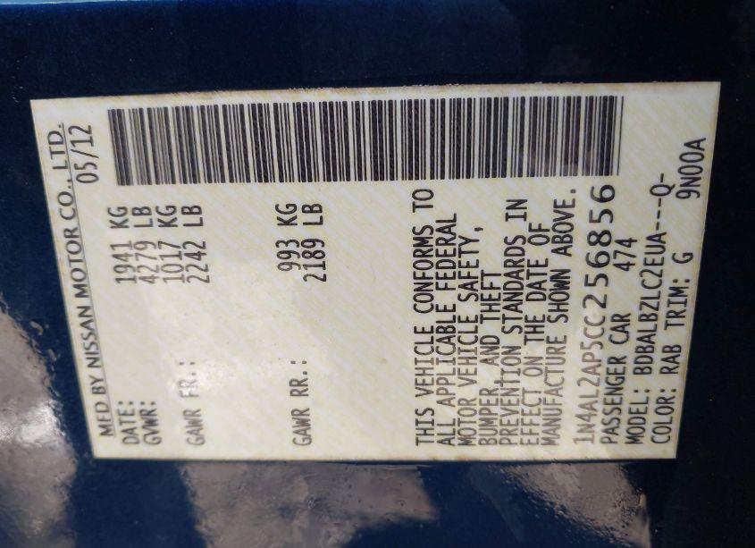 Photo 9 of 2012 Nissan Altima 2.5 S (VIN 1N4AL2AP5CC256856)