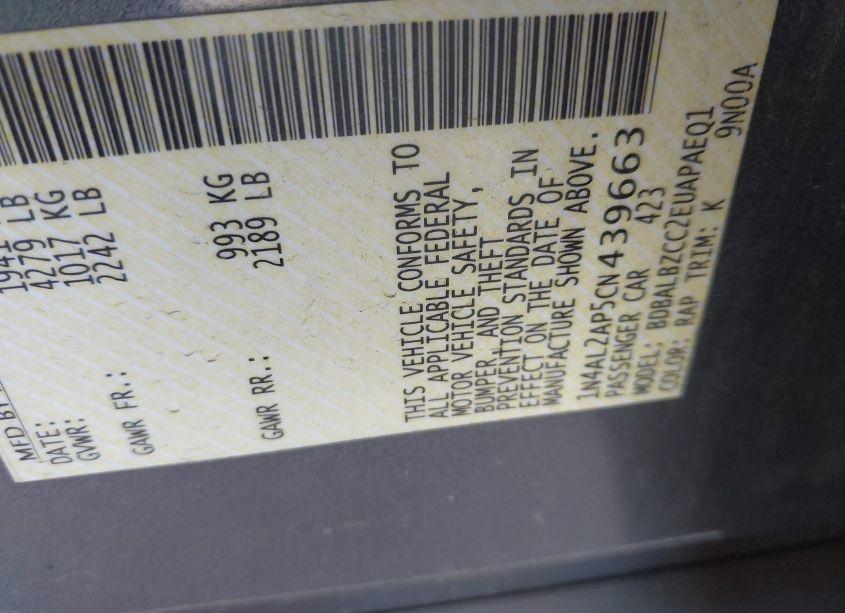 Photo 9 of 2012 Nissan Altima 2.5 S (VIN 1N4AL2AP5CN439663)