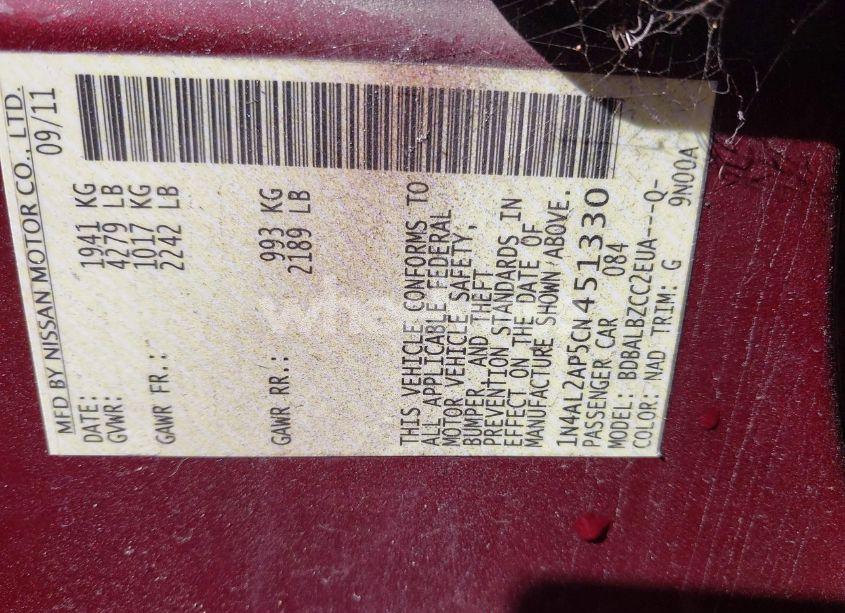 Photo 9 of 2012 Nissan Altima 2.5 S (VIN 1N4AL2AP5CN451330)