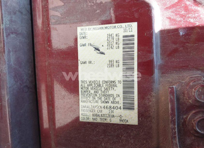 Photo 9 of 2012 Nissan Altima 2.5 S (VIN 1N4AL2AP5CN468404)