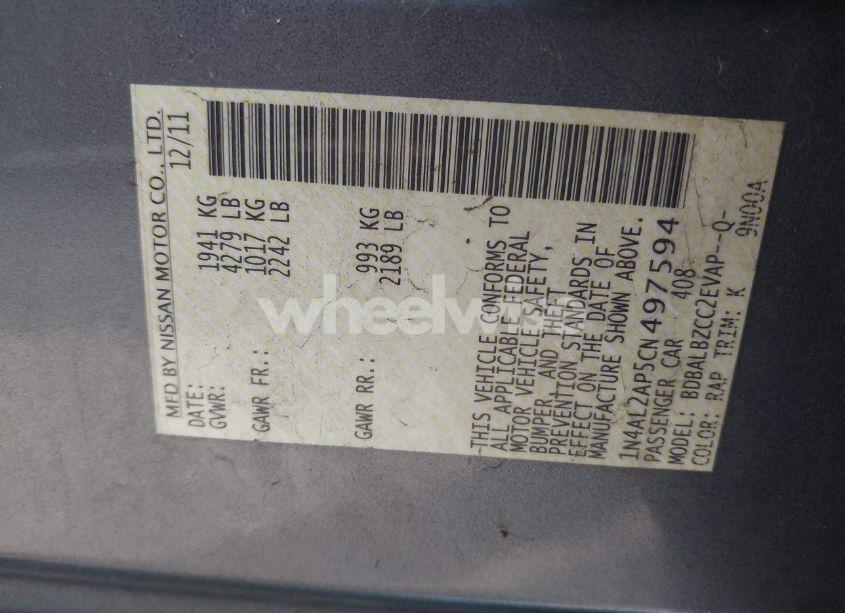 Photo 9 of 2012 Nissan Altima 2.5 S (VIN 1N4AL2AP5CN497594)