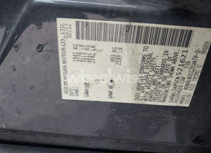 Photo 9 of 2012 Nissan Altima 2.5 S (VIN 1N4AL2AP5CN521621)