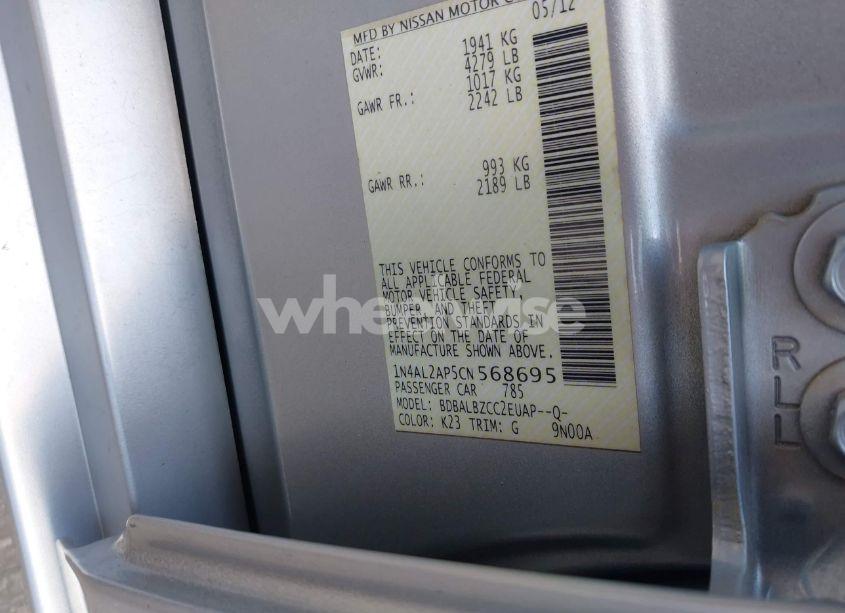 Photo 9 of 2012 Nissan Altima 2.5 S (VIN 1N4AL2AP5CN568695)