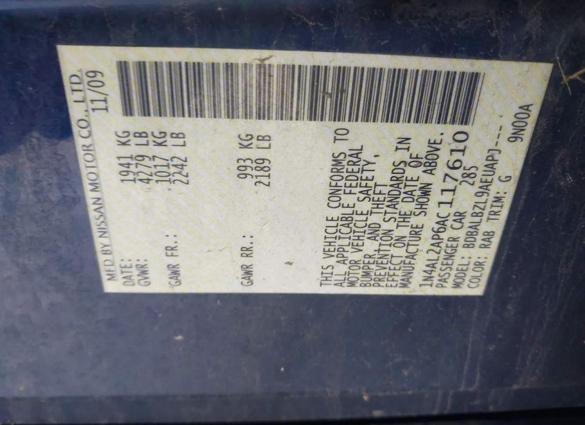 Photo 9 of 2010 Nissan Altima 2.5 S (VIN 1N4AL2AP6AC117610)