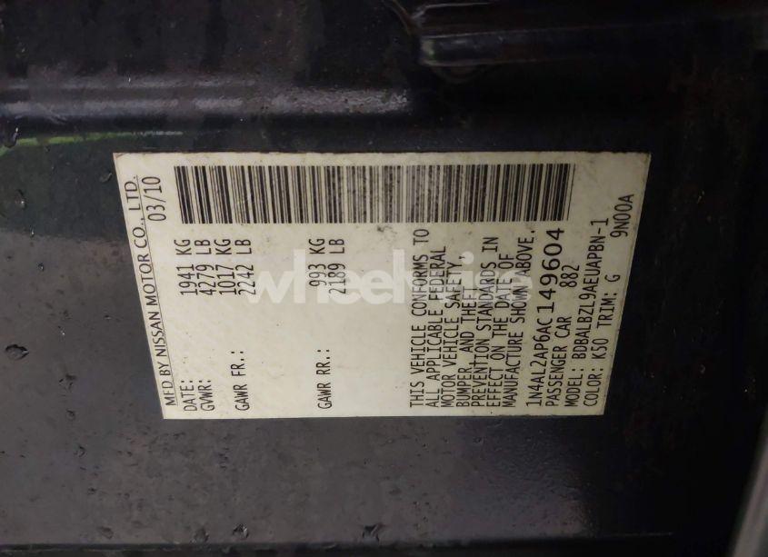 Photo 9 of 2010 Nissan Altima 2.5 SL (VIN 1N4AL2AP6AC149604)