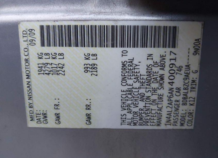 Photo 9 of 2010 Nissan Altima 2.5 S (VIN 1N4AL2AP6AN400917)