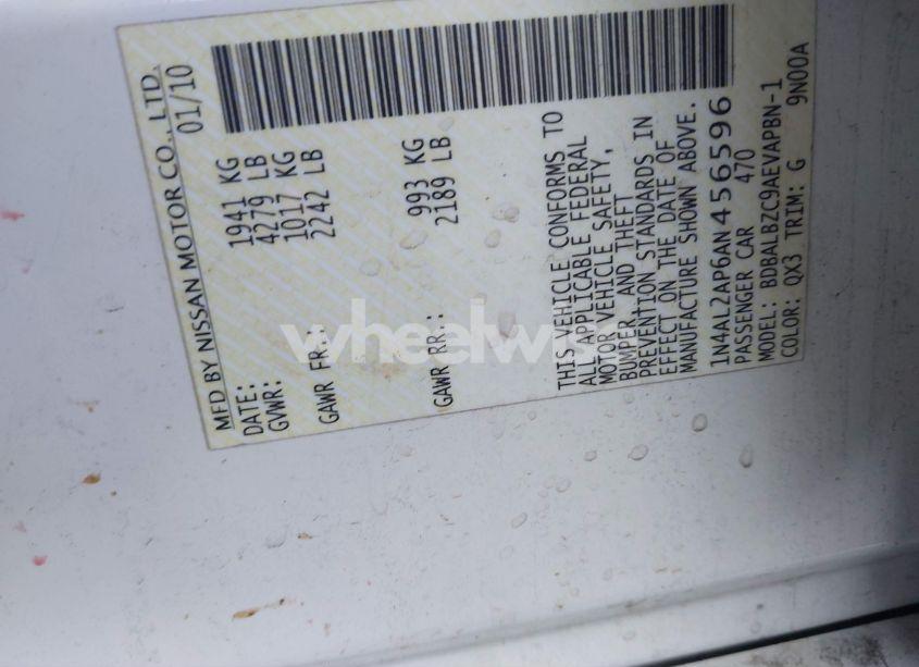 Photo 9 of 2010 Nissan Altima 2.5 SL (VIN 1N4AL2AP6AN456596)