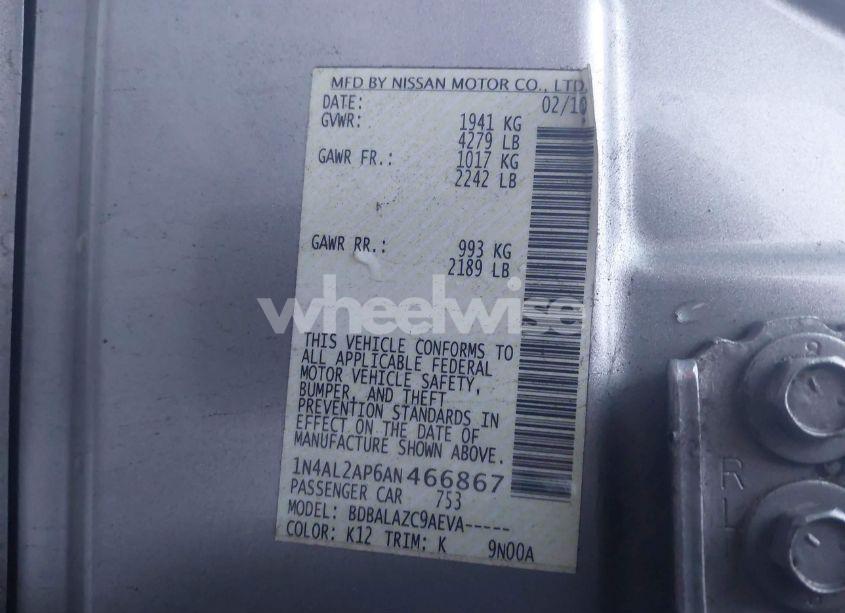 Photo 9 of 2010 Nissan Altima 2.5 (VIN 1N4AL2AP6AN466867)