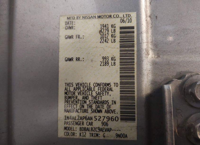 Photo 9 of 2010 Nissan Altima 2.5 S (VIN 1N4AL2AP6AN527960)