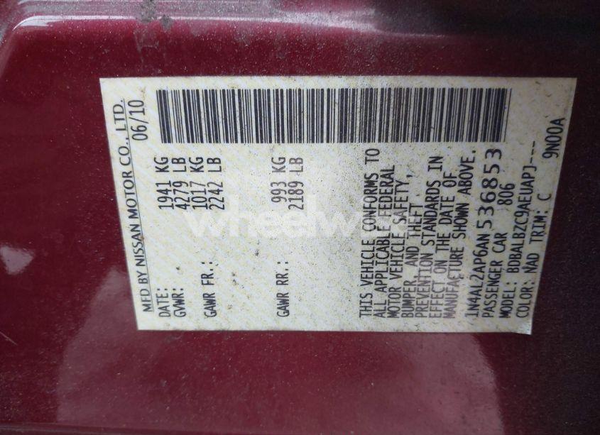 Photo 9 of 2010 Nissan Altima 2.5 S (VIN 1N4AL2AP6AN536853)