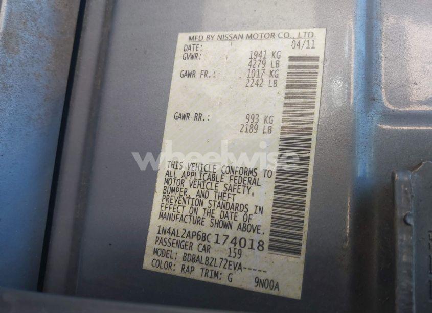 Photo 9 of 2011 Nissan Altima 2.5 S (VIN 1N4AL2AP6BC174018)