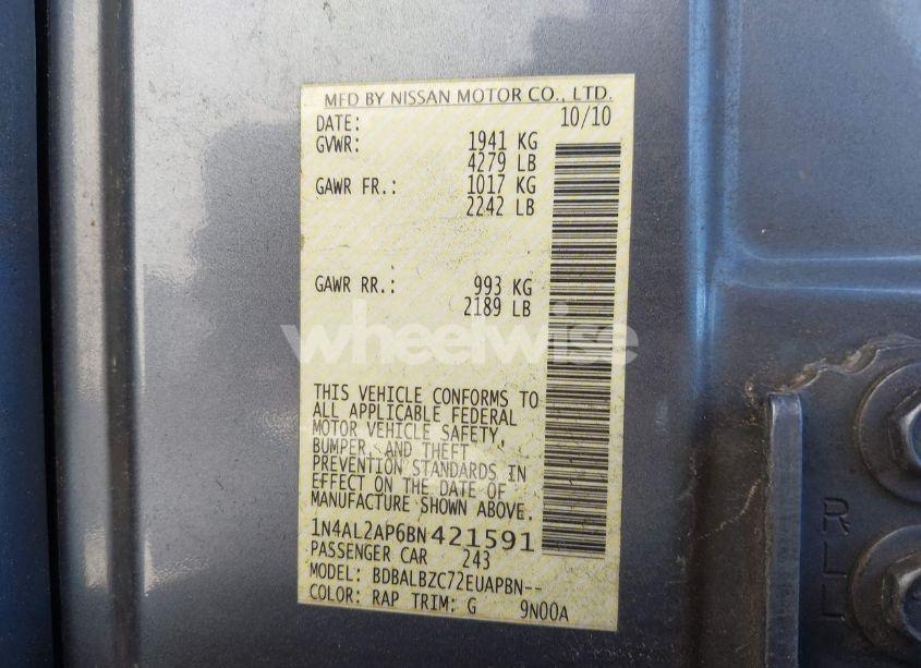 Photo 9 of 2011 Nissan Altima 2.5 S (VIN 1N4AL2AP6BN421591)