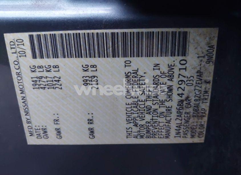 Photo 9 of 2011 Nissan Altima 2.5 S (VIN 1N4AL2AP6BN429710)