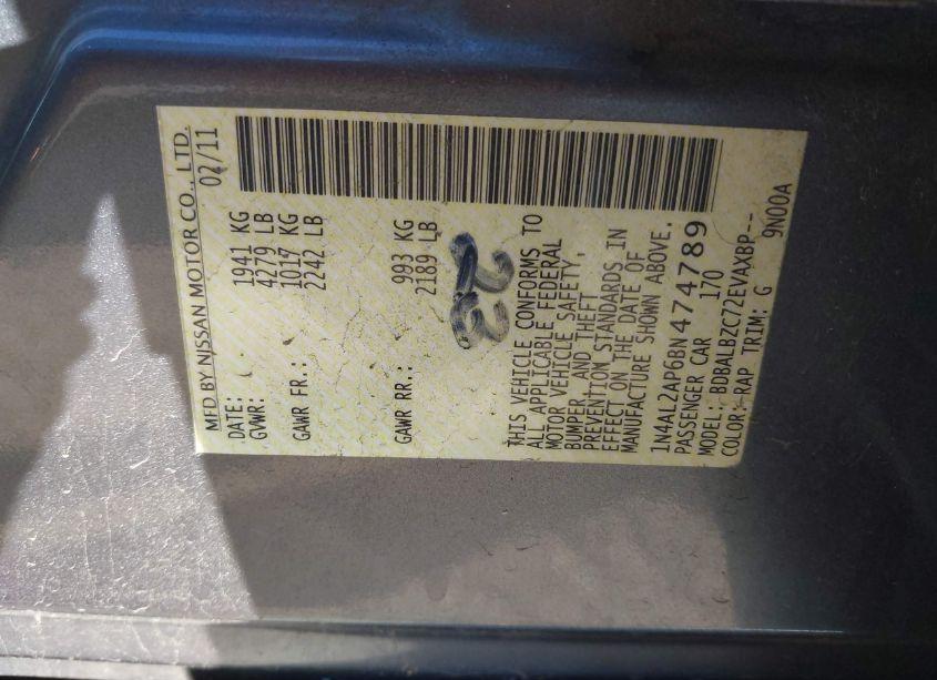 Photo 9 of 2011 Nissan Altima 2.5 S (VIN 1N4AL2AP6BN474789)