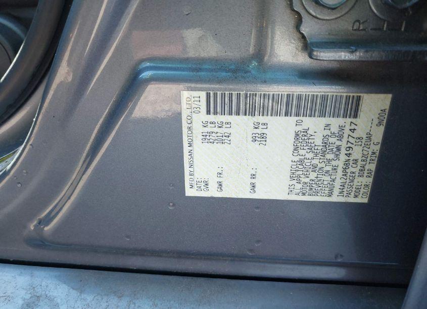 Photo 9 of 2011 Nissan Altima 2.5 S (VIN 1N4AL2AP6BN497747)