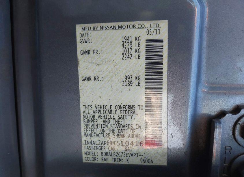 Photo 9 of 2011 Nissan Altima 2.5 S (VIN 1N4AL2AP6BN510416)