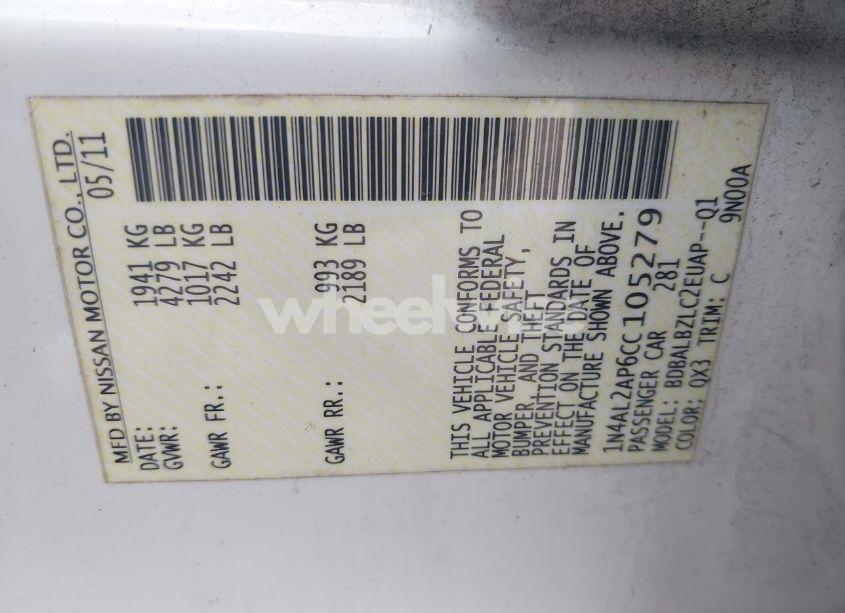 Photo 9 of 2012 Nissan Altima 2.5 S (VIN 1N4AL2AP6CC105279)