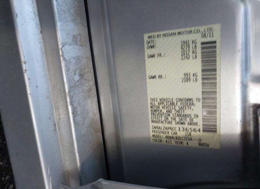 Photo 9 of 2012 Nissan Altima 2.5 S (VIN 1N4AL2AP6CC136564)