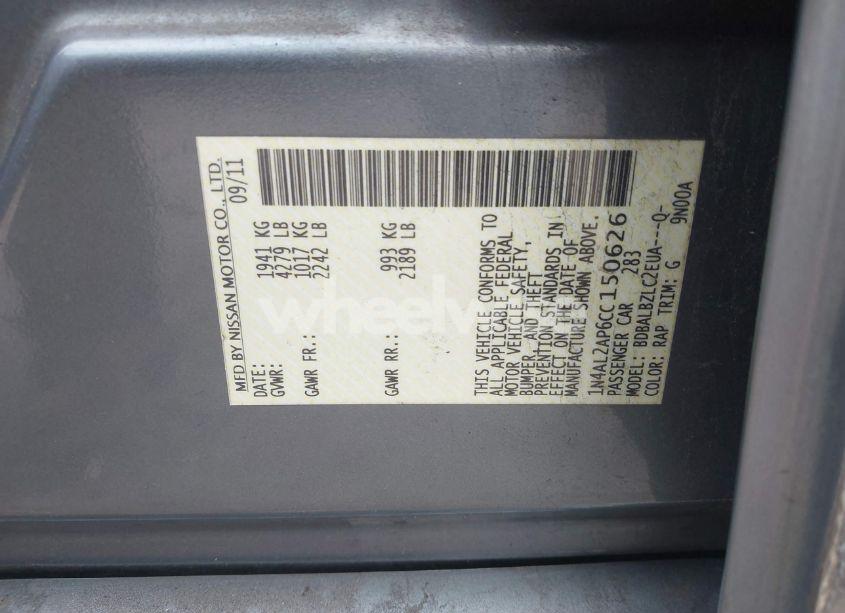 Photo 9 of 2012 Nissan Altima 2.5 S (VIN 1N4AL2AP6CC150626)