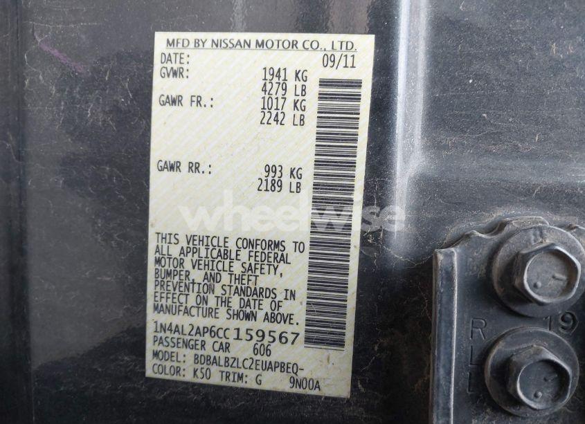 Photo 9 of 2012 Nissan Altima 2.5 S (VIN 1N4AL2AP6CC159567)