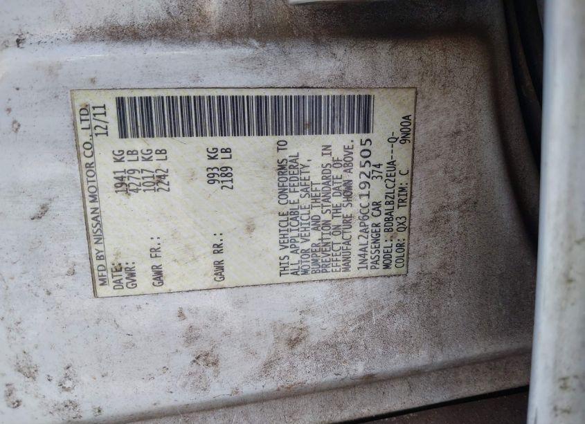 Photo 9 of 2012 Nissan Altima 2.5 S (VIN 1N4AL2AP6CC192505)