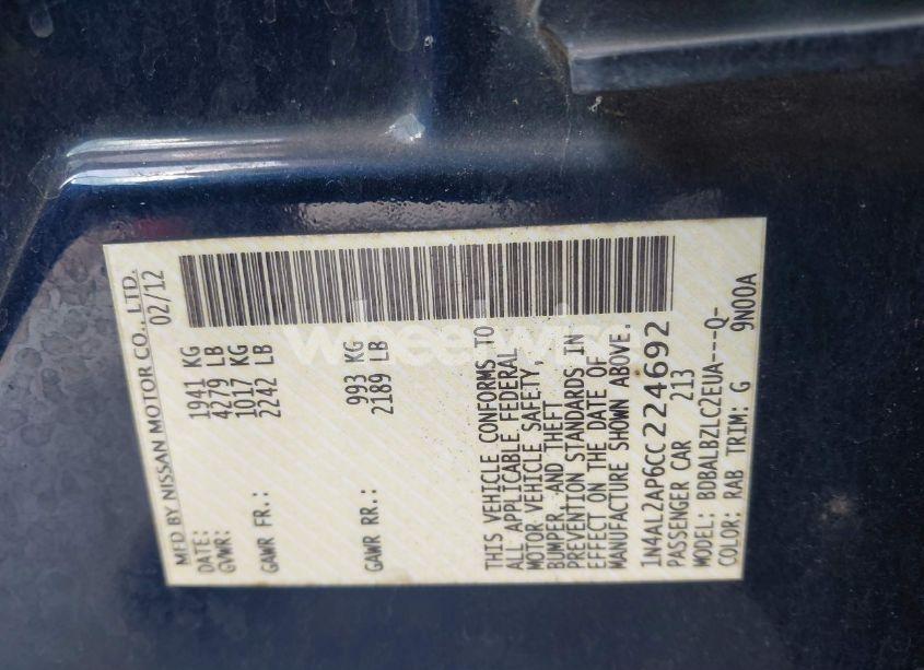 Photo 9 of 2012 Nissan Altima 2.5 S (VIN 1N4AL2AP6CC224692)