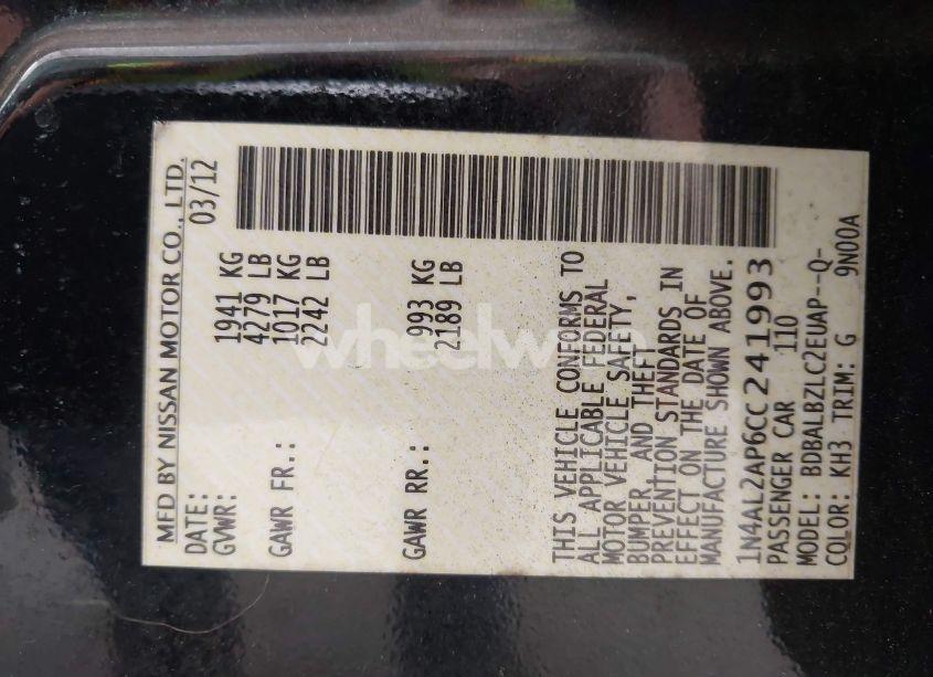 Photo 9 of 2012 Nissan Altima 2.5 S (VIN 1N4AL2AP6CC241993)