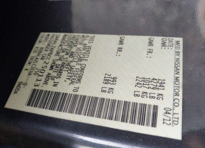 Photo 9 of 2012 Nissan Altima 2.5 (VIN 1N4AL2AP6CC250113)