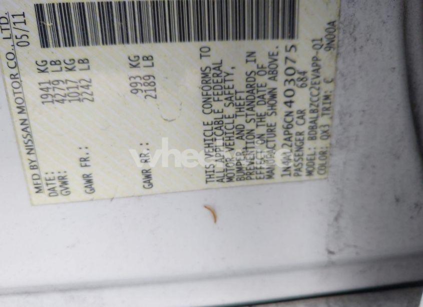 Photo 9 of 2012 Nissan Altima 2.5 S (VIN 1N4AL2AP6CN403075)