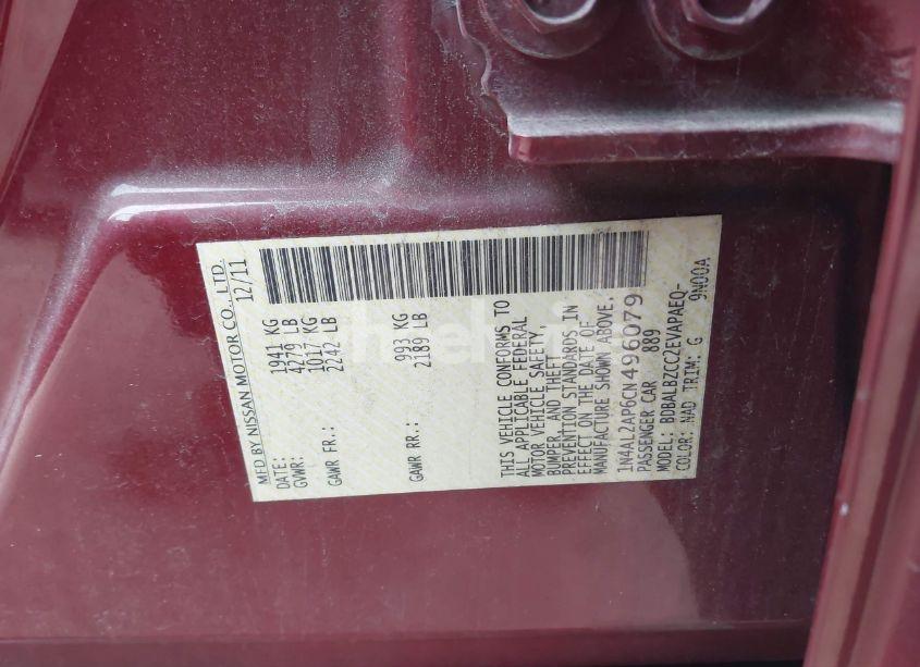 Photo 9 of 2012 Nissan Altima 2.5 S (VIN 1N4AL2AP6CN496079)