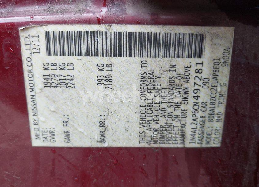 Photo 9 of 2012 Nissan Altima 2.5 S (VIN 1N4AL2AP6CN497281)